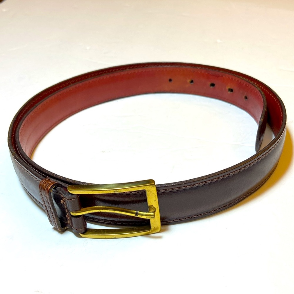 Marley Hodgson 364804 Ghurka Belt VTG Burgundy Brown Leather Brass Buckle Sz 34